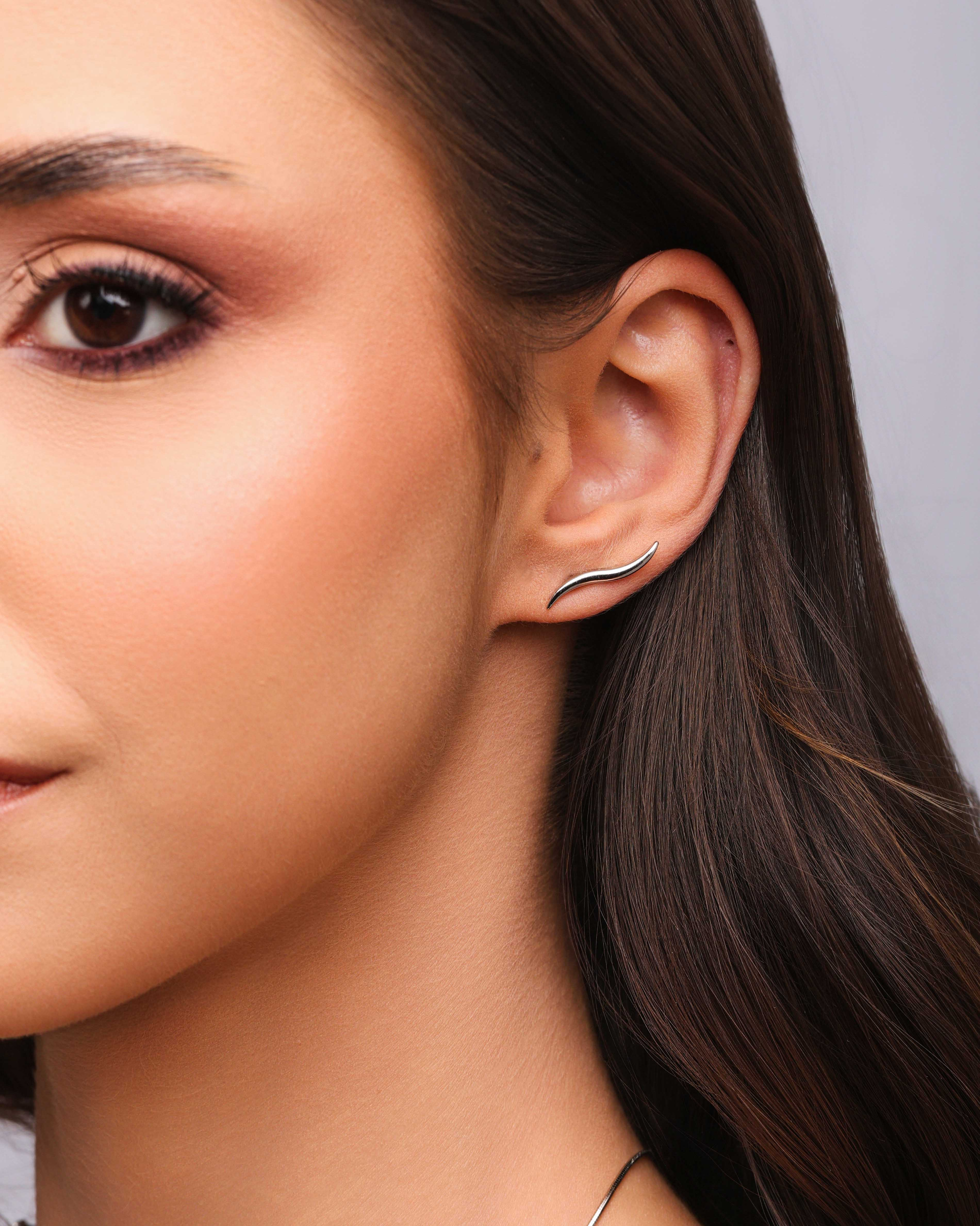 Brinco Ear Cuff Ondulado | Ródio Branco